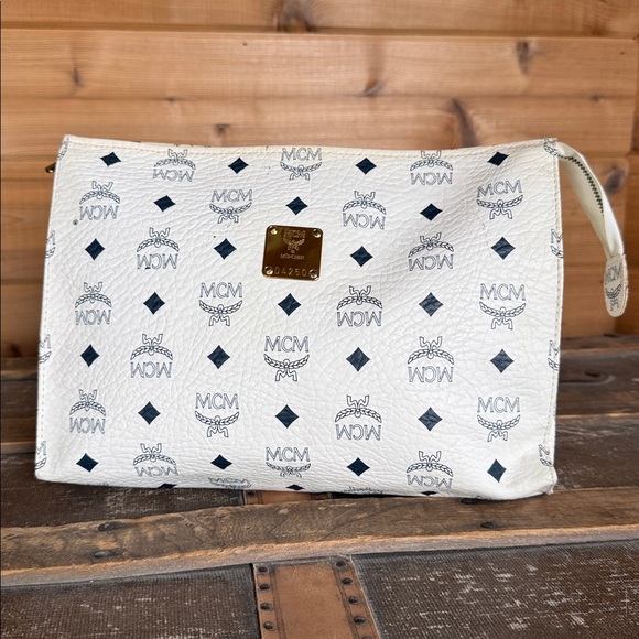 MCM Handbags - MCM Visetos White Monogram Leather Clutch